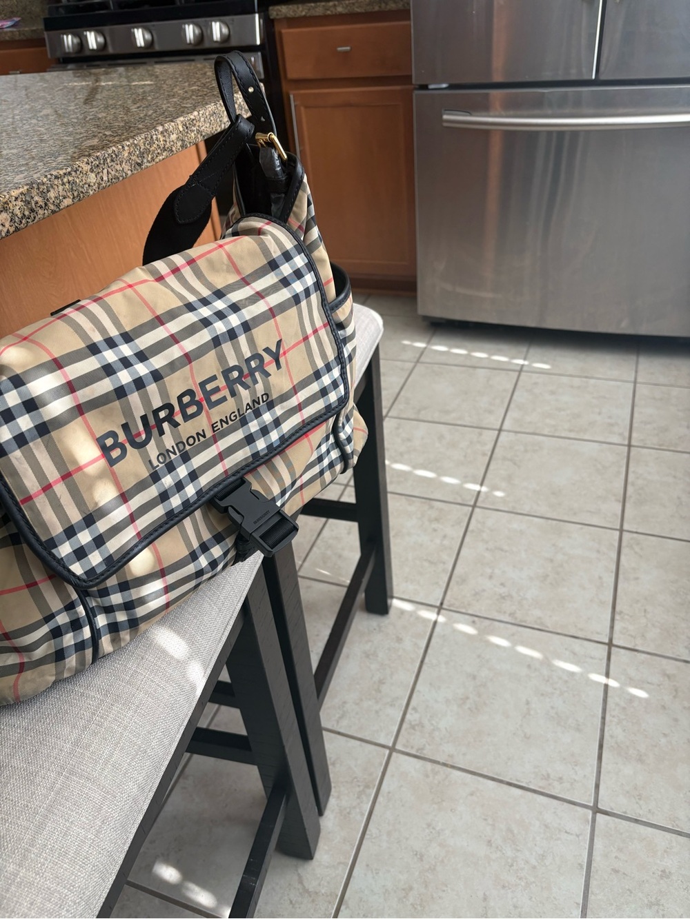 Burberry Beige Plaid Messenger Bag with Black Trim